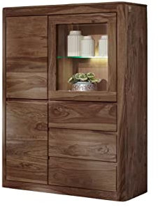 MASSIVMOEBEL24.DE Toronto Vitrine Sheesham/Palisander - Verschiedene Größen und Farben, Farbe:Dunkelbraun gebeizt, Größe:109x40x145 cm (BxTxH)