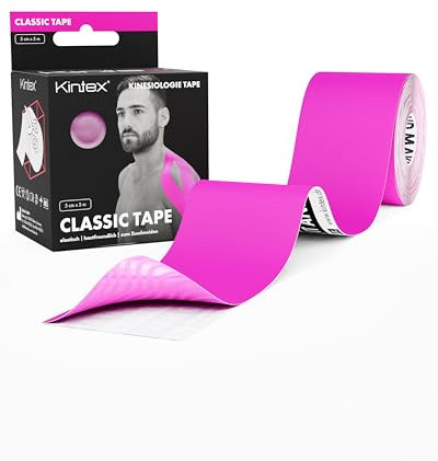 Kintex Kinesiologie-Tape Classic - selbstklebend, elastisch, wasserfest und antiallergisch - Sport- und Kinesiotape zum Einsatz bei Sportverletzungen - Pink - 5 cm x 5 m