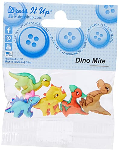 Dress it Up Dino Mite Button, Plastic, Multi-Colour, 23 x 19-27 x 22 mm, 5-Piece
