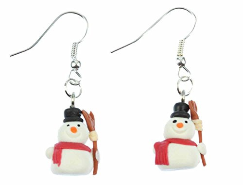 Miniblings Schneemann Besen Ohrringe Hänger Weihnachten Winter versilbert | In Berlin von Hand montierter Ohrschmuck, mit Schnee und Kinder