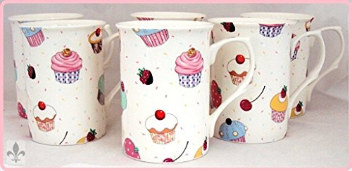 fromeuropewithlove Fairy Cupcakes Mugs Set of 6 Fine Bone China Cupcakes Mugs Hand Decorated in the UK Free UK Delivery