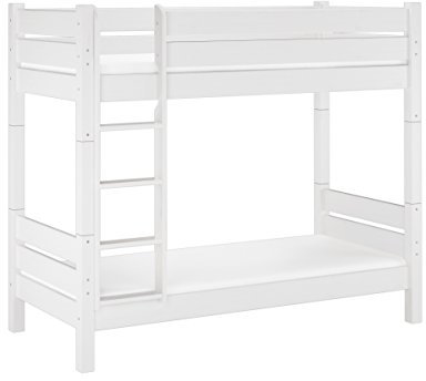 Erst-Holz Hochbett für Erwachsene weiß 90x200 Etagenbett teilbar Rollroste Matratzen 60.16-09WT100M