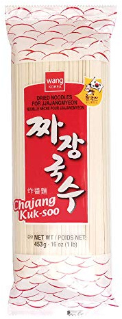 WANG Getrocknete Nudeln für Jjajangmyeon 453g | Koreanische Weizennudeln, glutenhaltiges Getreide, 6 Minuten Kochzeit, authentisches Chajang Kuk-soo Nudelgericht