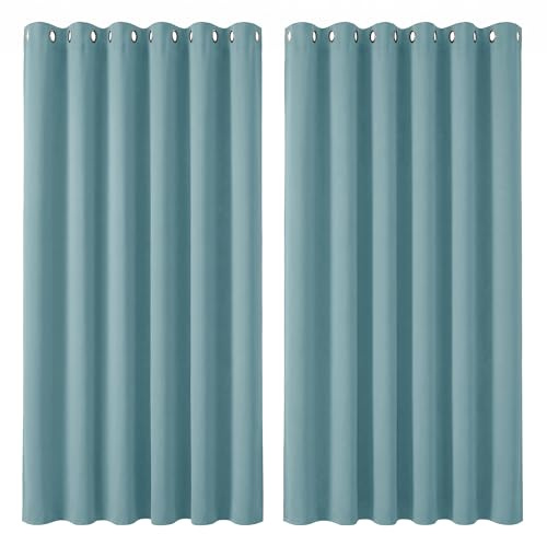 Deconovo Thermal Insulated Eyelet Blackout Curtains for Bedroom 90 x 90 Inch Sky Blue 2 Panels