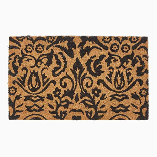 HOMESCAPES - Door Mat - Black Scroll Baroque - 45 x 75 cm - 100% Natural Coir - Indoor and Outdoor Doormat
