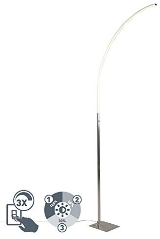 QAZQA - Moderne Stehleuchte I Stehlampe I Standleuchte I Lampe I Leuchte aus Stahl I Silber I nickel matt inkl. LED und 3-Stufen-Dimmer - Stilvoll Dimmer I Dimmbar I Wohnzimmer I Schlafzimmer - Alumin