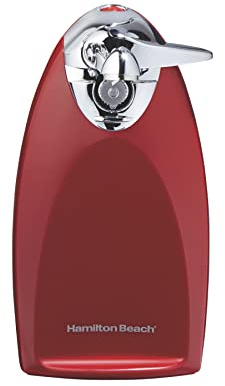 Hamilton Beach 76388R Classic Chrome Heavyweight Can Opener | Patented SureCut Technology Easily Aligns Can | Knife Sharpener | Cord Storage | Extra Tall | Red | 76388J