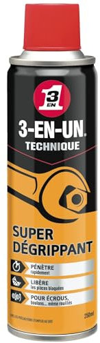 3-EN-UN Technique • Super Dégrippant • Aérosol • Action rapide • Fort pouvoir pénétrant • Compatible avec tous les métaux • Transparent • 250ML