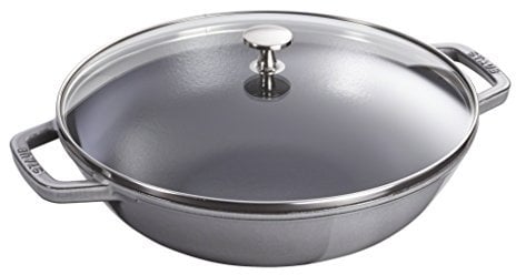 STAUB Wok aus Gusseisen, Innen emailliert, 30 cm, inkl. Glasdeckel, für alle Herdarten inkl. Induktion, Graphitgrau