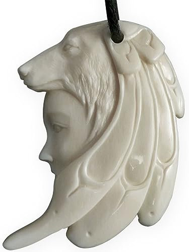 Fly Style Ketten Anhänger aus Knochen - Schamane mit Wolf - Schamane Schmuck - Amulett Kette