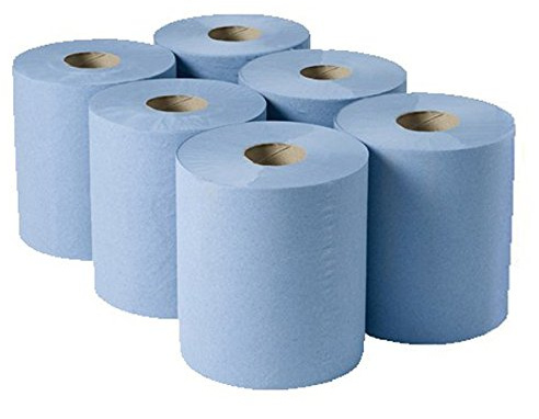 Contract Centrefeed Roll Blue 2 ply, 150m - Set of 6 - Large Roll of Disposable Blue Paper Hand Towels