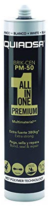 Quiadsa - BRIK-CEN PM-50 - Adhesivo elástico de polímero modificado - Gris - Pintable, sin disolventes ni siliconas, uso interior y exterior - Alta adherencia multisuperficie - 290 ml