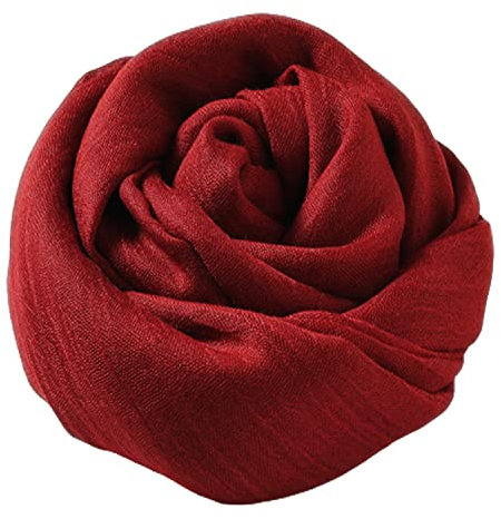 YOBOKO Weich Supergroßer Leinenschal für Damen Langer Wickelschal für Draußen Strand Reisen Baumwollschal Reine Farbe Wunderschöner Leinen-Baumwollschal 185 x 130 cm (Wein rot)