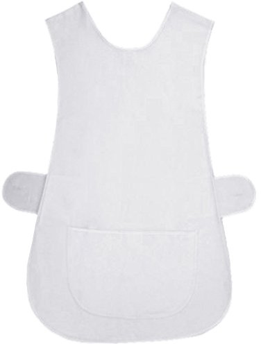 MyShoeStore Women's Tabard Apron with Large Pocket Cotton Blend Workwear Overall (White, Medium)