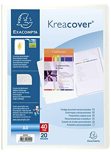 Exacompta 58209E Kreacover Sichtmappe (aus festem PP 800µ, mit 20 Hüllen, DIN A4, 21 x 29,7 cm) 1 Stück weiß