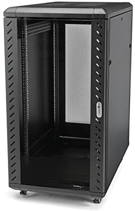 StarTech.com Armoire Rack Serveur Réseau 25U sur Roulettes pour Équipement 19 de Données, IT/AV. Prof. Réglable (5-33), Poids Max 800kg - Armoire 4 Pieds - Porte en Verre Verrouillable