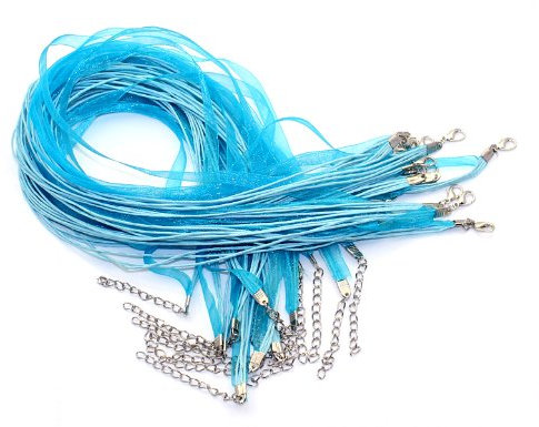 CKB Ltd 20x Blue - Ribbon Waxen Organza Cord Fit DIY Bead Pendant Necklace Lobster Clasp