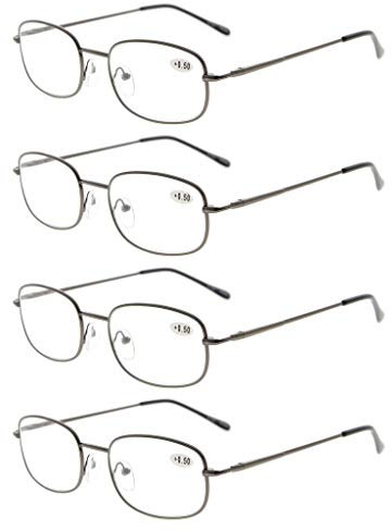 Eyekepper 4 Pairs Reading Glasses Metal Gunmetal Frame Reader Eyeglasses with Spring Hinges for Men Women Reading