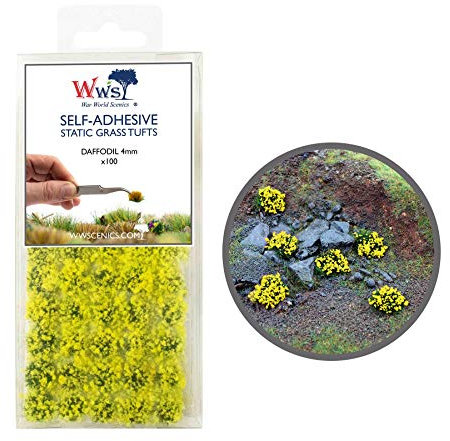 War World Scenics Self Adhesive Static Grass Tufts x 100 – Daffodil, 4mm – Model Railway Wargame Scenery Railroad Modelling Diorama Miniature Hobby Tabletop