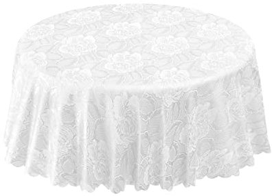 Emma Barclay Damask Rose - Jacquard Table Cloth in White - 63 (160cm) Round