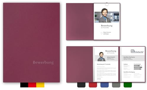 5 Stück 3-teilige Bewerbungsmappen BL-exclusivdruck® OPTIMA in Bordeaux - Premium-Qualität mit edler Relief-Prägung 'Bewerbung' - Produkt-Design von 'Mario Lemani'