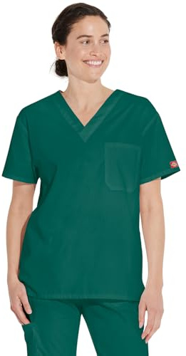 Dickies Xtreme Stretch Men's V-Neck Scrub Top, Hunter, Medium