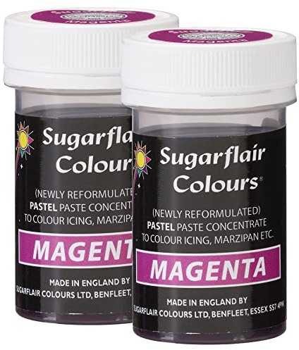 Sugarflair Pastel Paste, Magenta Food Colouring, Highly Concentrated for Use with Sugar Pastes, Buttercream, Royal Icing or Cake Mix, Vibrant Colour Dye - 25g (Pack of 2)