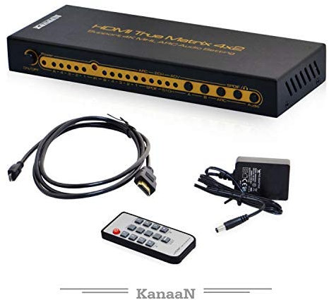 Leicke Kanaan 4x2 UHD-Matrix HDMI 1.4 | 4K, 2K, 1080p etc. | Fernbedienung | ARC | SPDIF | Dolby 5.1, Kopfhörer-Ausgang (4in2out Hdmi1.4 Hdcp2.0)