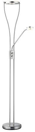 Reality Leuchten LED Stehleuchte Rennes R42412106, Metall Chrom, Kunststoff weiß, inkl. 18 Watt + 4 Watt LED, Dimmer, Fluter Chrom