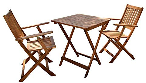 SAM 3 TLG. Gartengruppe Chile, 1 Tisch + 2 Stühle, klappbar, Akazienholz massiv, geölt, Gartenmöbel für Balkon und Terrasse