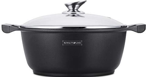 Royalty Line - RL-BS30M - Kochtopf mit Glasdeckel, Antihaftbeschichteter, Induktionsgeeignet, Schwarz, 7 Liter, 30 cm