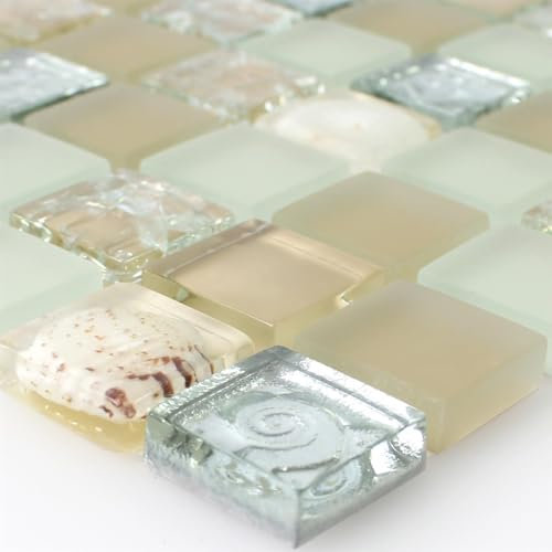 Glas Muschel Mosaik Fliesen Byron Beige Dusche Bad Wand Badezimmer Küchenspiegel