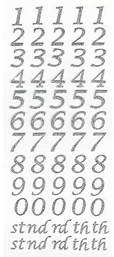15mm Script Silver Glitter Self Adhesive Sticker Numbers Craft Embellishment