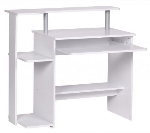 WOHNLING scrivania del computer DENNIS bianche 94 x 90 x 48 cm con ripiano tastiera | tabella del computer portatile senza ruote con piano | tavolo PC con vassoio della stampante salva-spazio | Desk per piccoli spazi