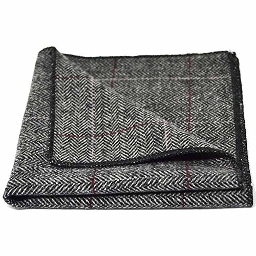 King & Priory Luxuriöses Zinngraue Tweed-Einstecktuch mit Fischgrätenmuster