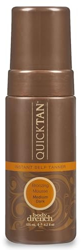 Body Drench QuickTan Self Tanner Mousse – Medium Dark Tan, Sunless Tanning Foam for Body, Natural-Looking Glow, 4.2 oz