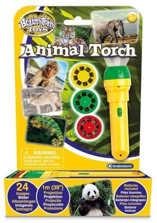 Brainstorm Toys Animal Torch and Projector – 24 Wildlife Images, Projects Clear Pictures Up to 1 Metre Wide, Interactive Educational Kids Flashlight Toy
