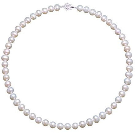 VIKI LYNN 6-7 mm Süßwasser Perlen Halskette in Weiß mit Sterlingsilber 925 Metallteil Geschenk fuer Muttertag