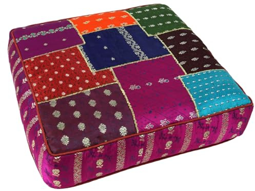 GURU SHOP Orientalisches Patchwork Kissen 50 cm, Bodenkissen, pink/rot/bunt | Eckiges Sitzkissen, 100% Viskose, Reißverschluss, einzigartiges Design, gemütlich und praktisch für jeden Raum.