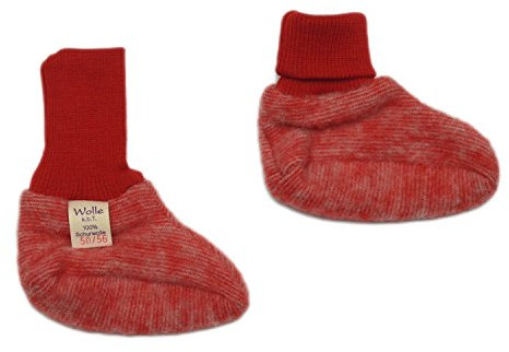 Cosilana, Baby Fleece Schühchen, 60% Wolle kbT und 40% Baumwolle kbA (ab 62/68 mit Noppen) (50/56, Rot-melange)