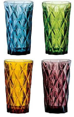 Artland Highgate Hiball Tumblers Set of 4, Glass, Multi-Coloured Tumblers, 450ml Capacity, Tumbler Glass