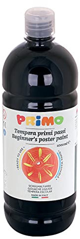 PRIMO Schulmalfarbe Tempera-Farbe für Kinder, 1000 ml Flasche mit Dosierverschluss (schwarz)