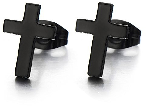 8MM Unisex Schwarz Kreuz Ohrstecker für Herren Damen. Edelstahl Ohrringe. Kreuz Ohrschmuck. 2 Stück