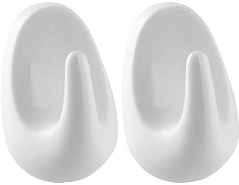 Fackelmann 20701 Lot de 2 crochets muraux adhésifs, crochet mural, crochet pour torchon de cuisine, crochet adhésif, Plastique, Blanc, 5 cm