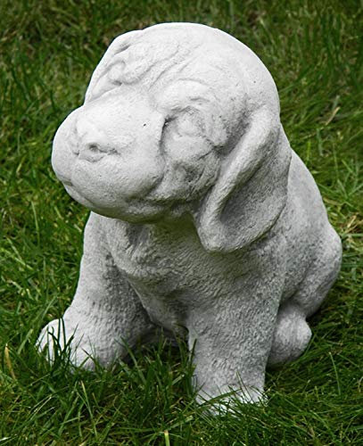 Gartenskulptur Skulptur Beton Figur Hund Welpe sitzend H 18 cm Dekofigur und Gartenfigur