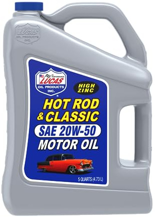 Lucas Oil 10684 SAE 20W-50 Hot Rod Oil, 4.54 Liter, Gray