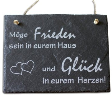 condecoro Schiefer Türschild Haussegen Wandbild Schild ...und Glück in Eurem Herzen Motiv: Herz