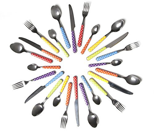 Excelsa Bolero Pois Posate da 24 Pezzi, Acciaio Inossidabile, Multicolore