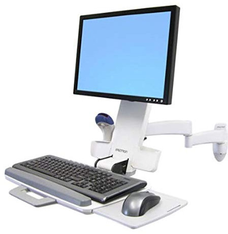 Ergotron 200 Series Combo Arm - Mounting kit (handle, wall bracket, articulating arm, support tray, wrist rest) for LCD display / keyboard / mouse / bar code scanner - plastic, aluminium, steel - white - screen size: up to 24 - wall-mountable