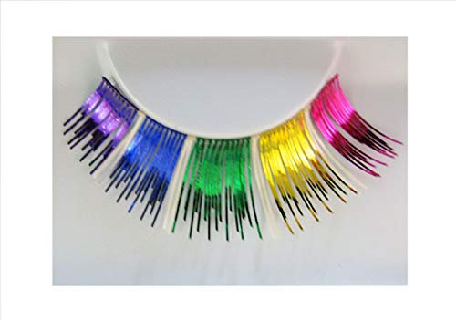 Eulenspiegel 000410 - Künstliche Wimpern, Fivecolors, bunt, Regenbogen, 1 ml Spezial-Wimpernkleber, Anleitung, für Karneval, Mottoparty